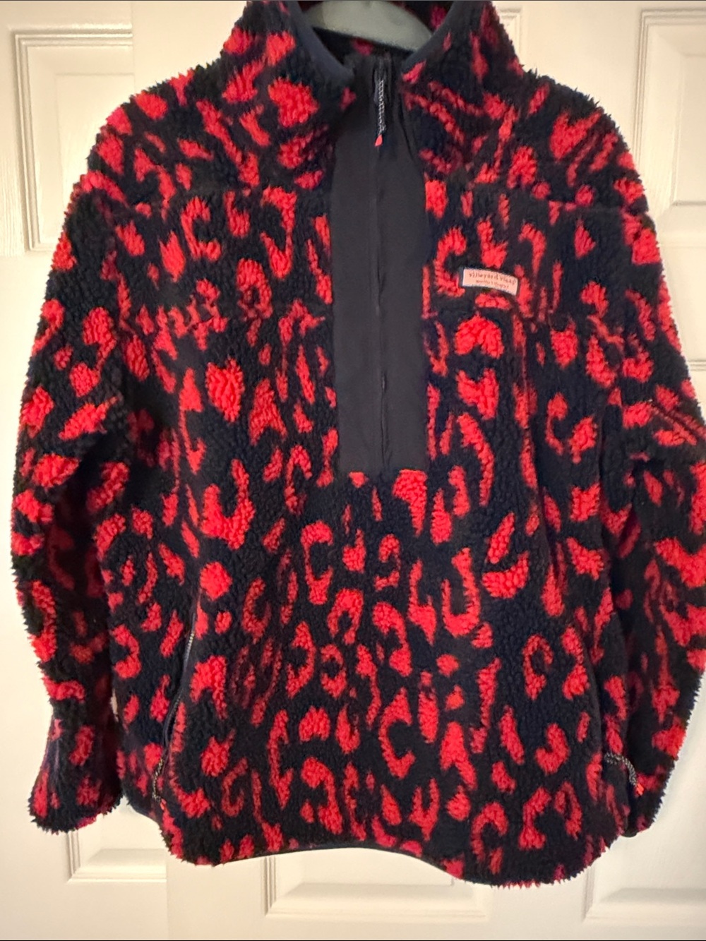 Vineyard Vines Red and Black Fuzzy Pullover